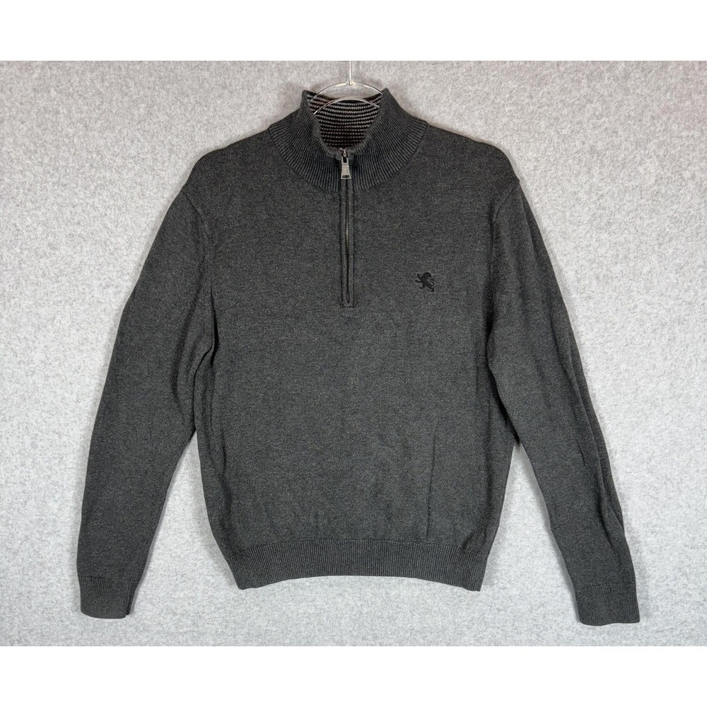 Express Sweater Mens Medium Gray Quarter Zip Pullover Lion Logo Knit Classic